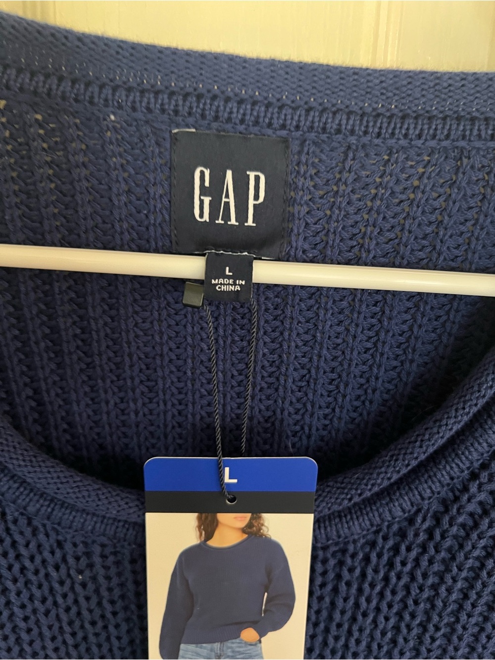 GAP Women’s Large Navy Blue 100% Cotton Chunky Knit Pullover Oversized NWT - Picture 2 of 9
